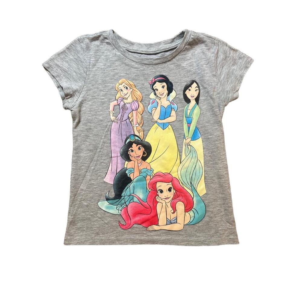 Disney Princess TShirt Girls Small 7/8 Grey Graphic Short Sleeves Princesses Fun
